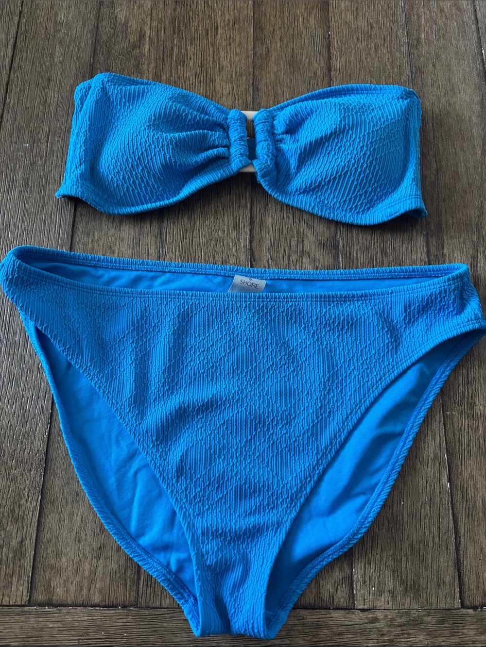 Shade & Shore Turquoise Textured Bandeau Bikini